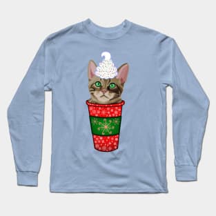 Christmas Peppermint Mocha Coffee Tabby Cat Long Sleeve T-Shirt